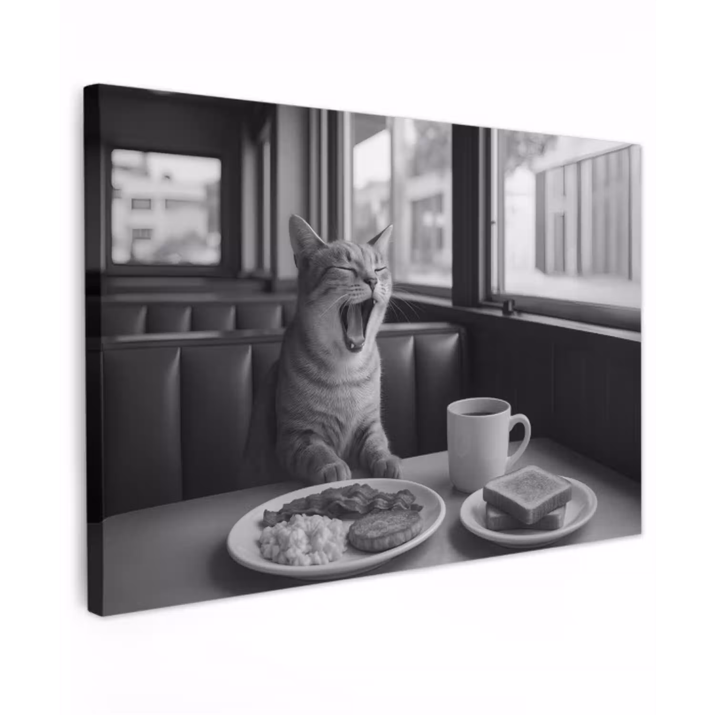 Kat - Koffie - Brood - Zwart Tuinposter op houten frame 2 cm dik klein -3d