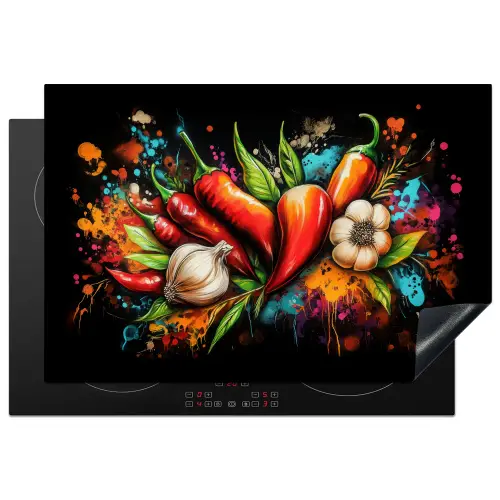 Groente - Peper - Knoflook - Graffiti - Verf - Kleurrijk Inductie beschermer vinyl 3mm klein -3d