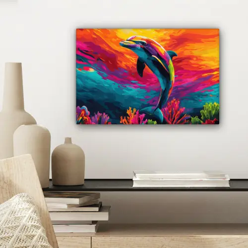 Dolfijn - Kleurrijk - Oceaan - Koraal canvas 2cm klein -sfeer6