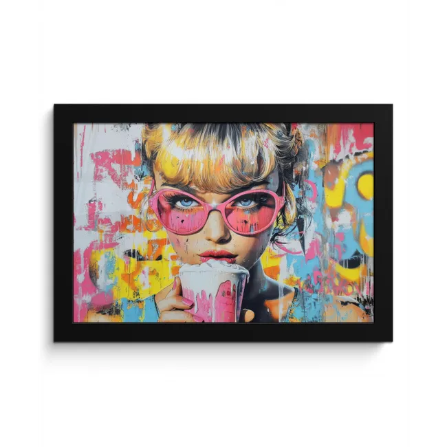 Expressief - Milkshake - Vrouw - Felle kleuren fotolijst zwart zonder passe partout klein -3d