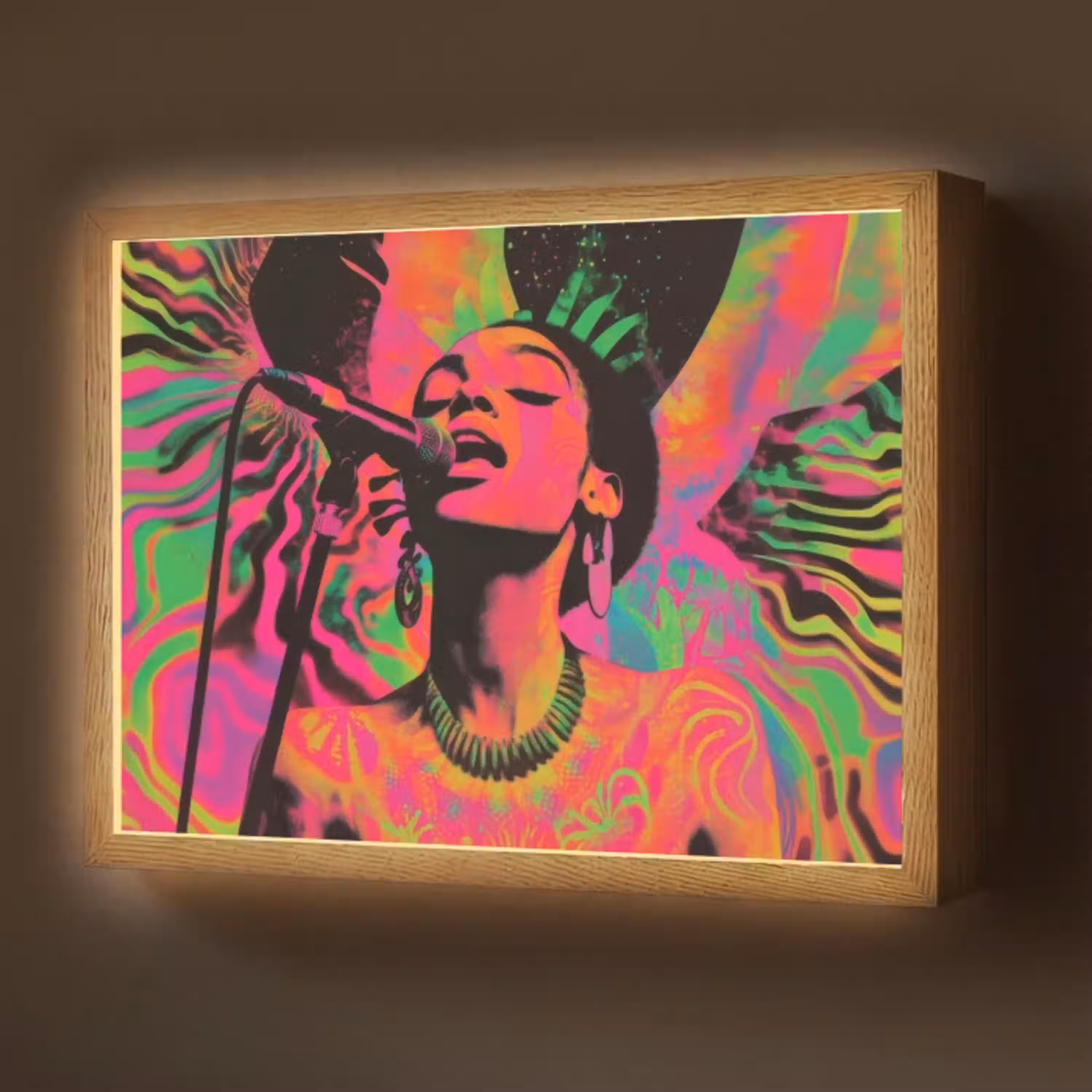 Vrouw - Microfoon - Neon Light Box met batterij (Wandlamp) middel -z3d_website