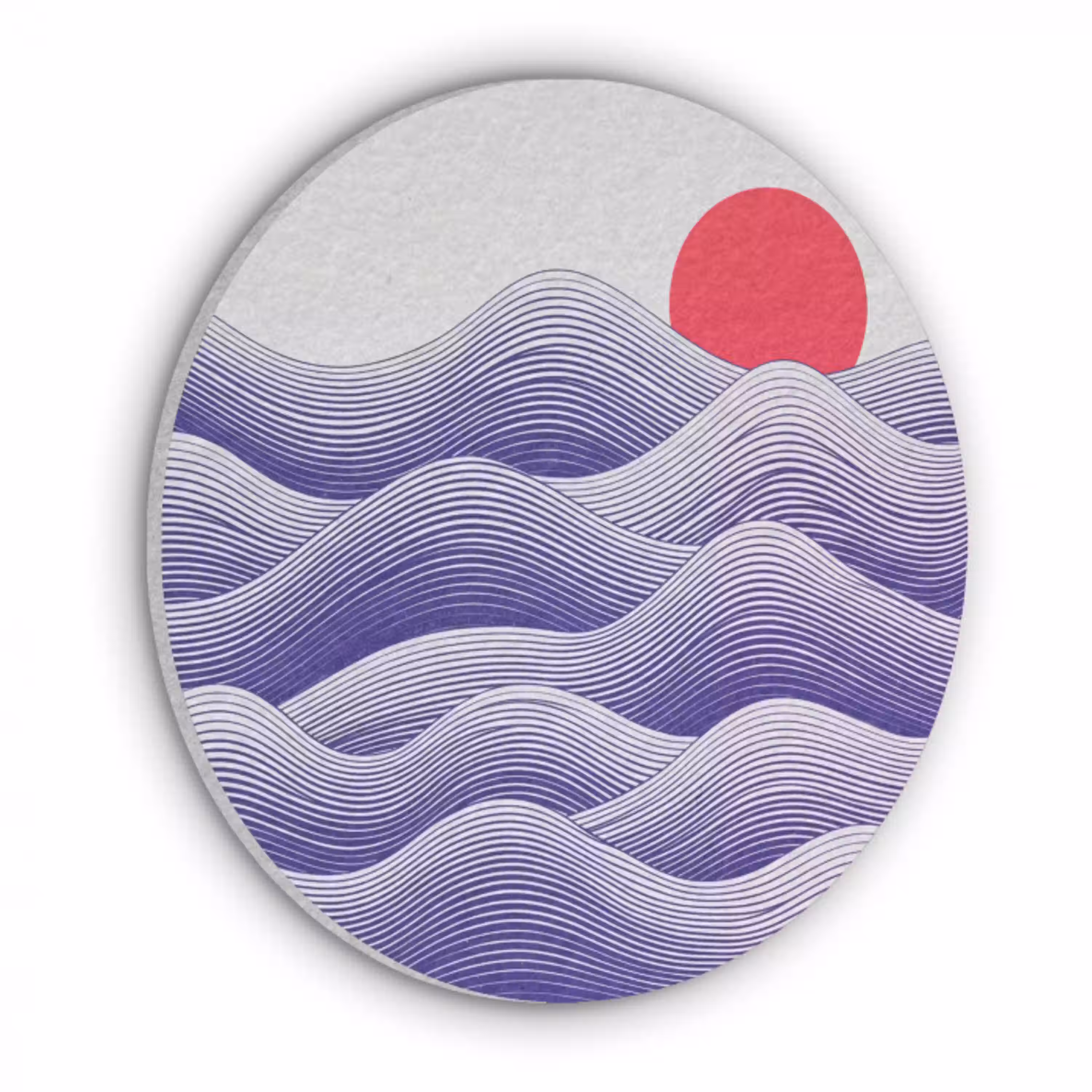 Golven - Zon - Natuur - Abstract - Rood Akoestische PET Vilt - Rond klein -3d