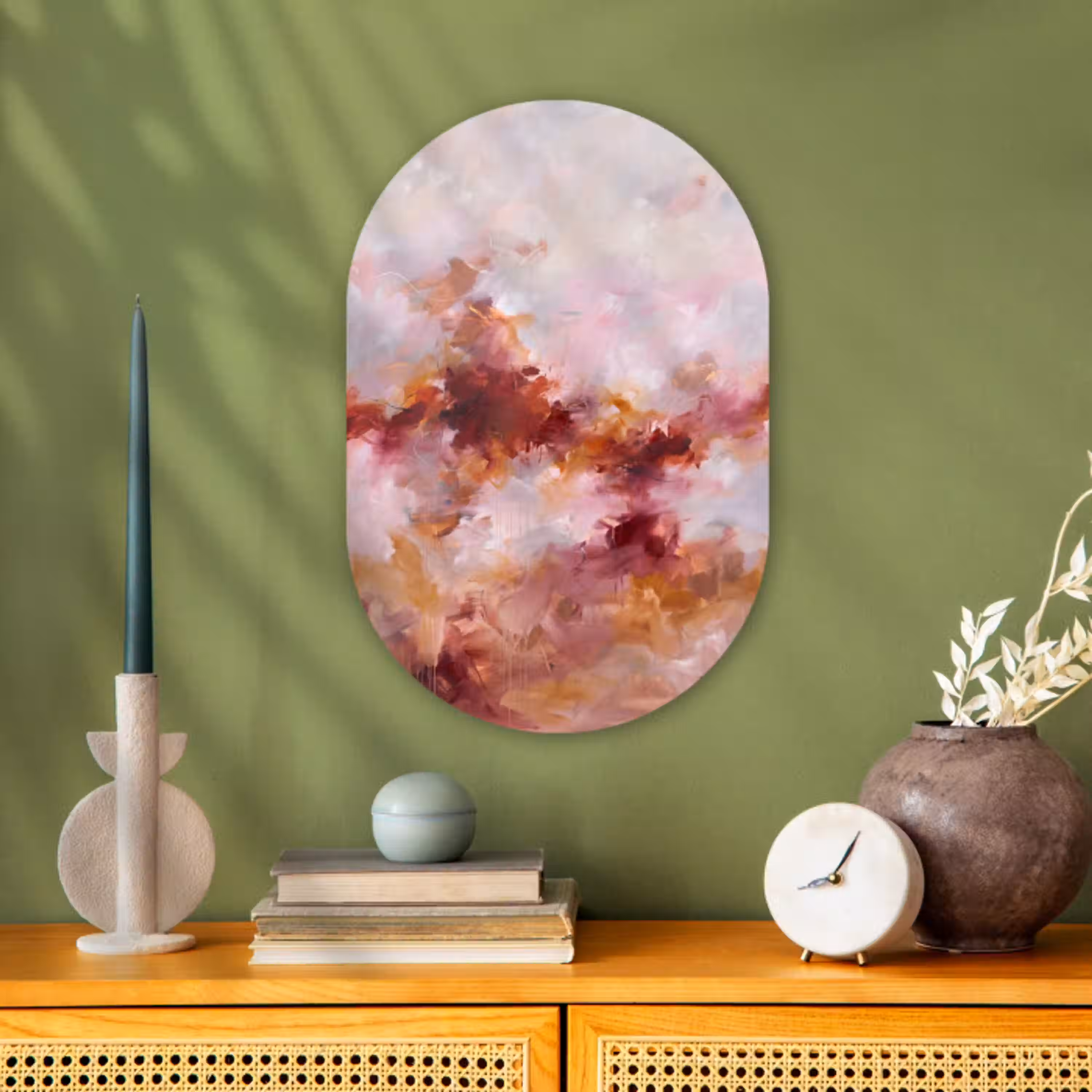 Abstract - Kleurrijk - Kunst - Modern - Roze-Rood Wandcirkel Ovaal Forex klein -sfeer2
