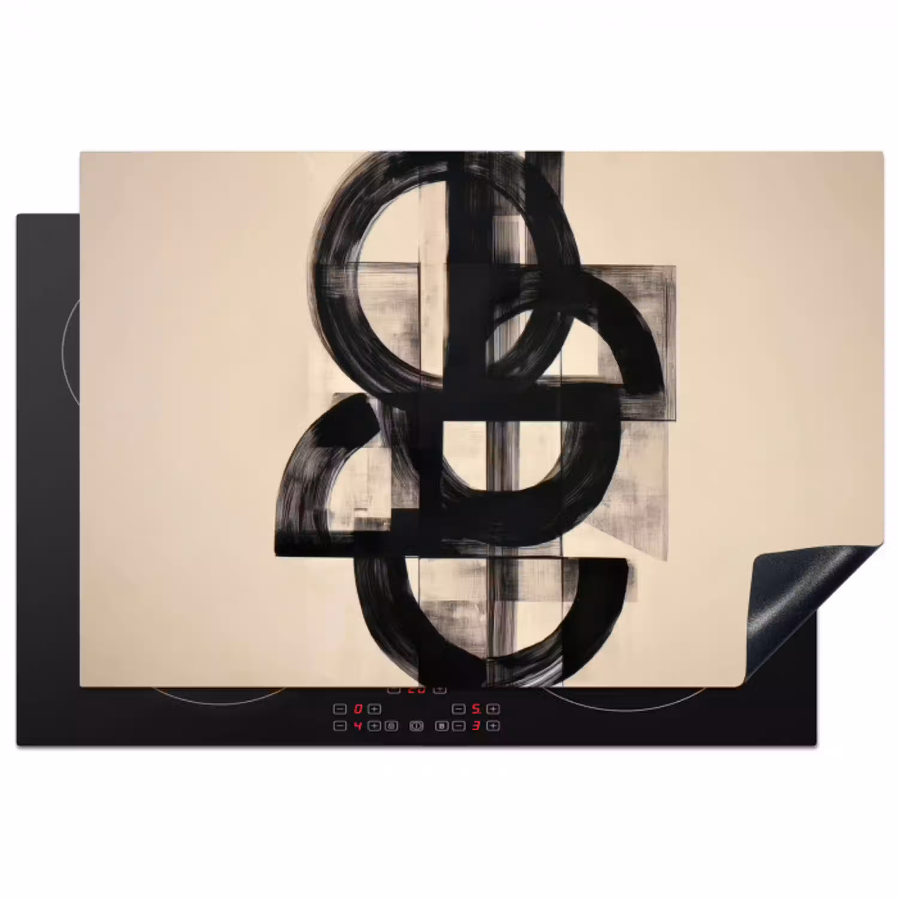 Cirkels - Lijnen - Vormen - Zwart Inductie beschermer vinyl 3mm klein -3d