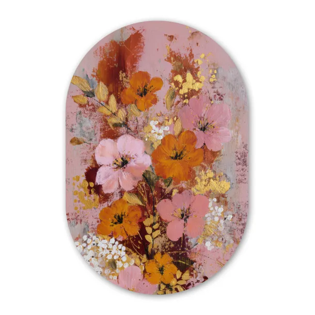 Muurovaal - Schilderij - Bloemen - Rustiek - Roze