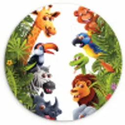 Jungle - Dieren - Jongens - Meisjes - Giraf - Olifant - Kids Wandcirkel kunststof plaat 5mm dik klein -3d