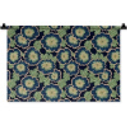Bloemen - Borduurwerk - Patroon - Blauw - Groen Wandkleed katoen klein 269 -zz3d