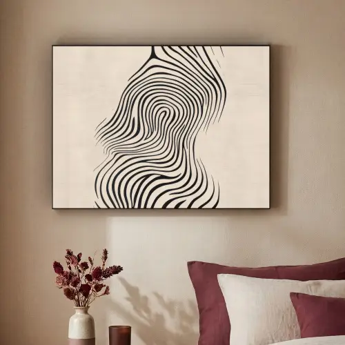 Lijnen - Abstract - Golvend - Zwart Textielframe - compleet frame klein -sfeer1