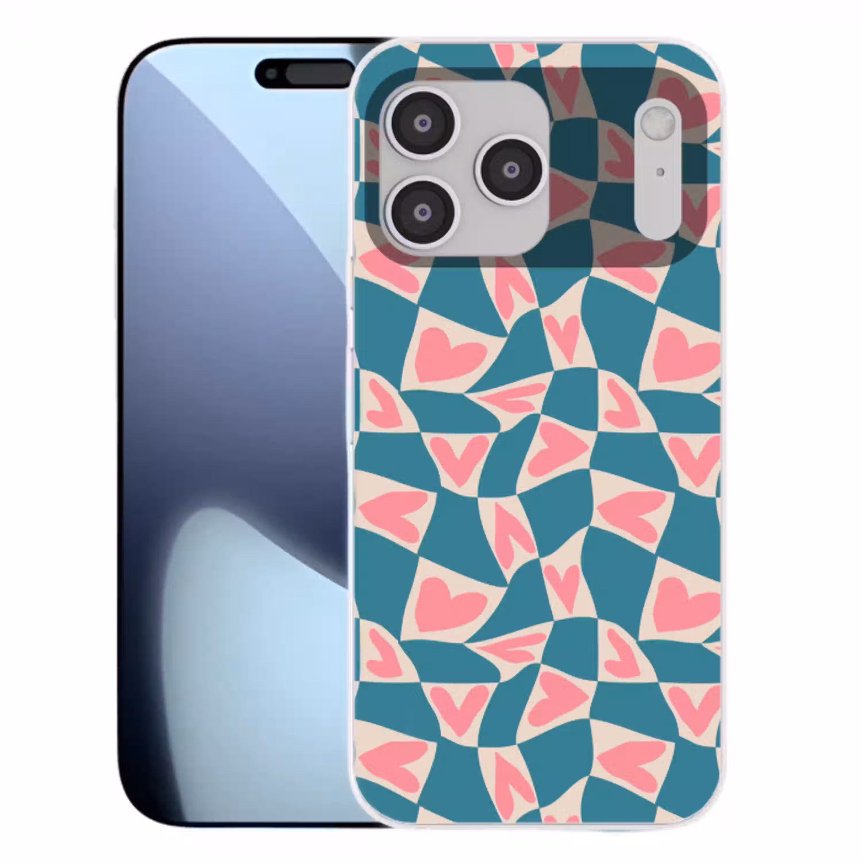 Blauw - Vlakken - Patroon - Hartjes Telefoonhoesje iPhone 17 Pro Max klein 879 -3d