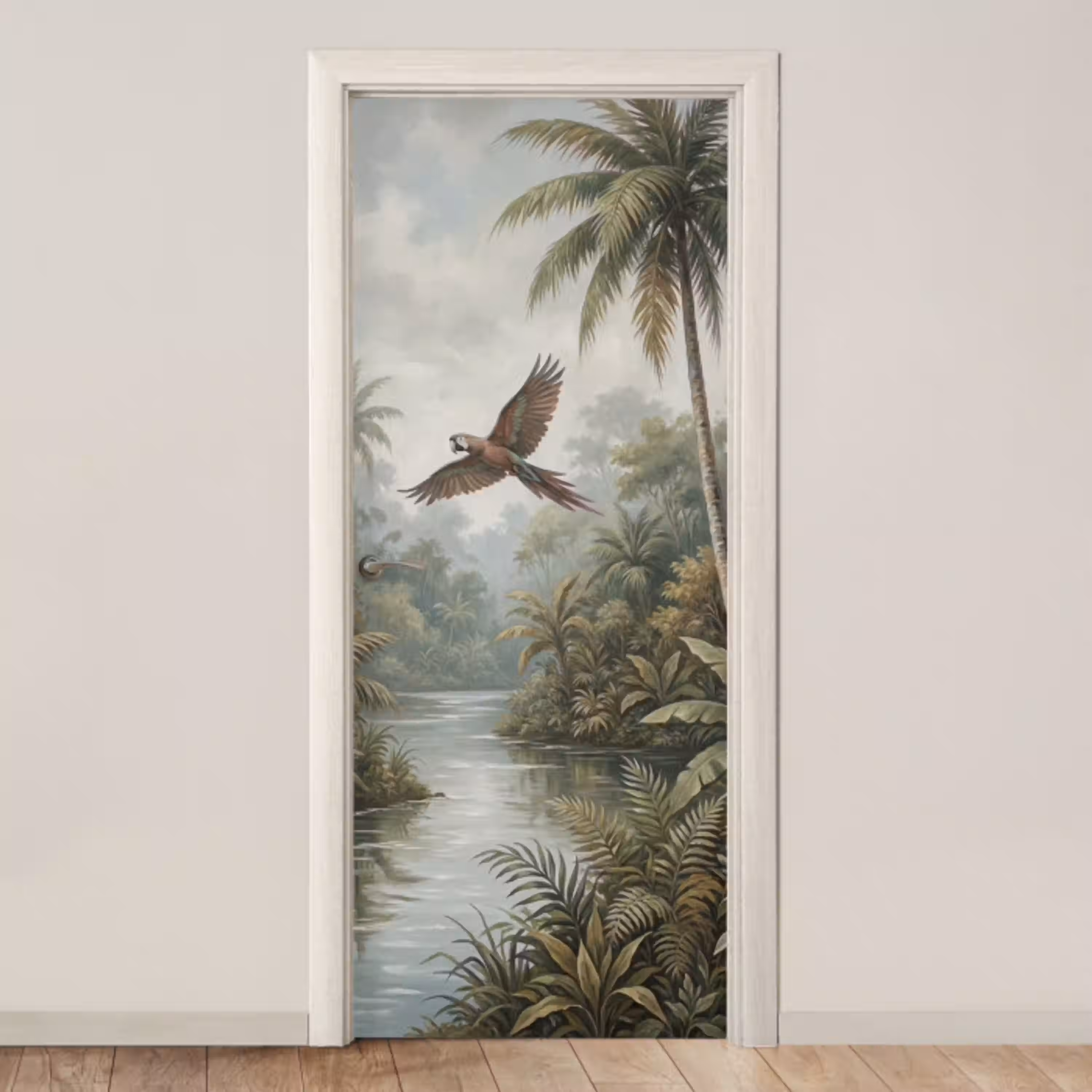 Vogel - Vliegend - Tropisch - Landschap - Klassiek deurposter klein -3d_beige
