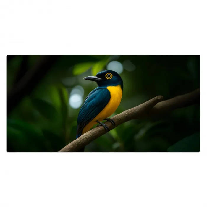 Vogel - Tak - Geel - Bladeren Muismat XXL klein -3d_leeg