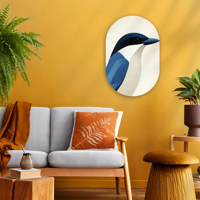 Illustratie - Blauw - Vogel Wandcirkel Ovaal Forex klein -sfeer4