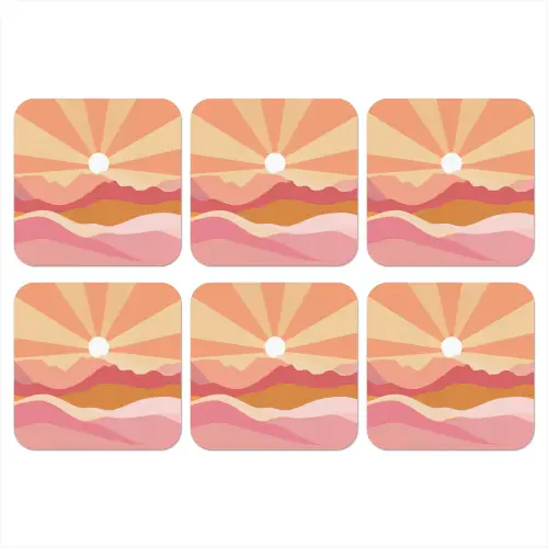 Bergen - Abstract - Zonnestralen - Roze onderzetter kurk middel -3d