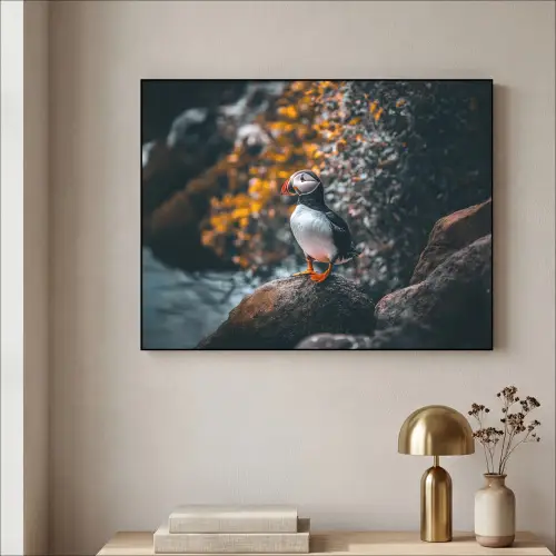 Papegaai - Vogel - Rots - Wit Textielframe zwart klein -sfeer2