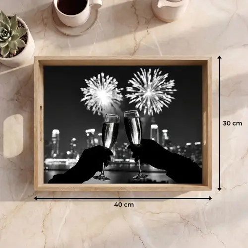 Vuurwerk - Proosten - Skyline - Champagne Dienblad Rechthoek middel -USP_Formaat