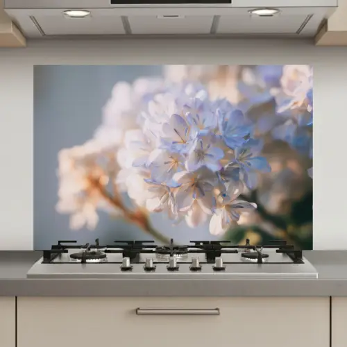 Bloemen - Lichtblauw - Wazig - Trosje keuken achterwand spatscherm klein -3d_website