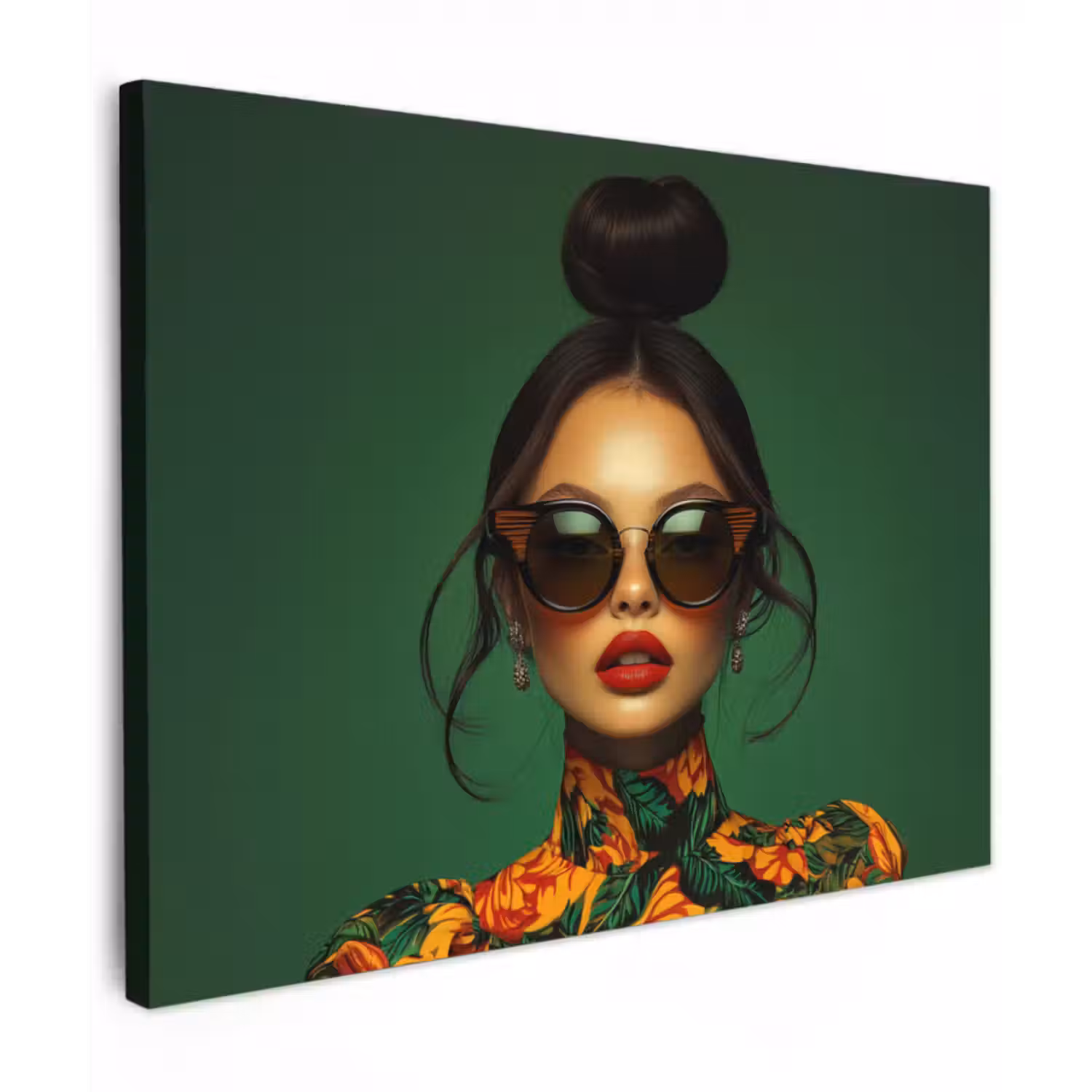 Leinwandbild - Frau - Grün - Modern - Brille - Abstrakt
