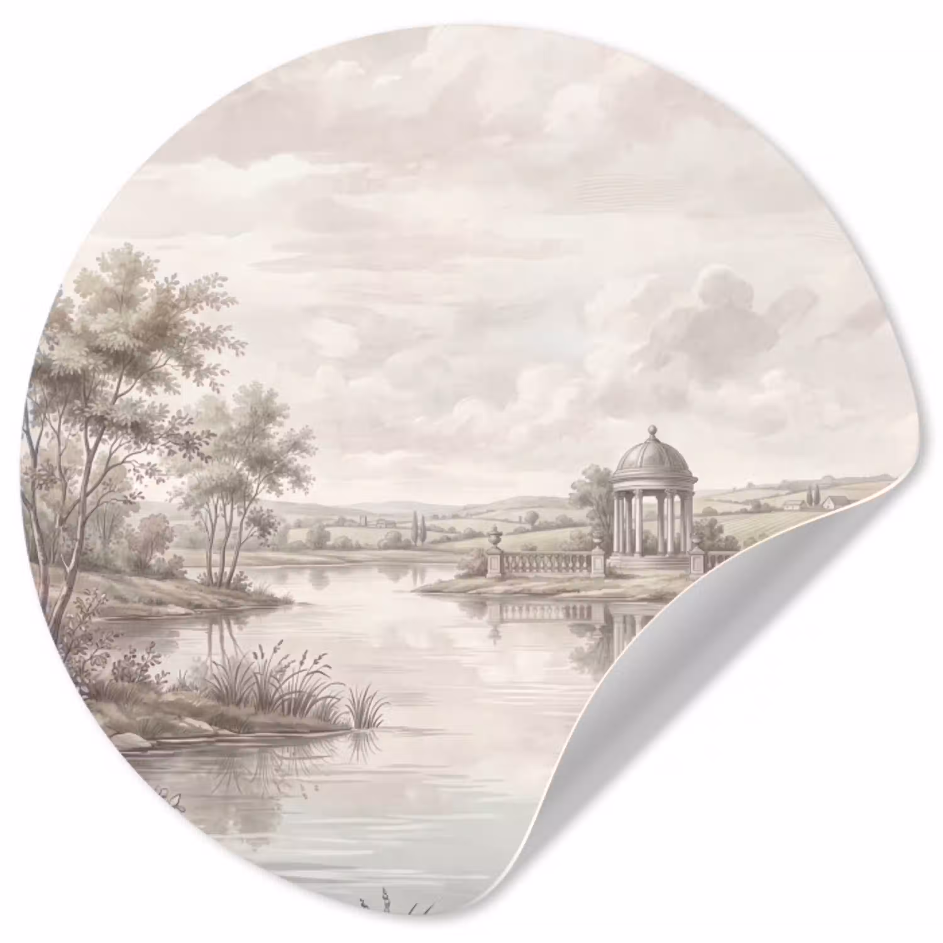 Landschap - Water - Natuur - Sepia Wandcirkel behangsticker klein -3d