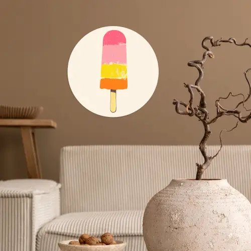Waterijsje - Retro - Stokje - Roze Wandcirkel behangsticker klein -sfeer1