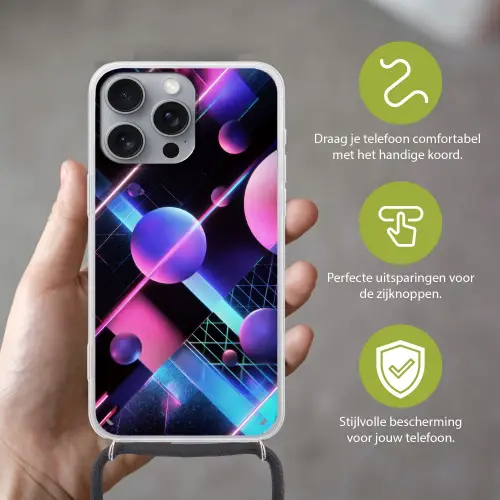 Bollen - Neon - Lijnen - Roze Hoesje iPhone 16 Pro Max met koord klein -sfeer2_NL