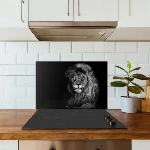 Leeuw - Ogen - Oranje - Zwart wit - Dieren - Portret keuken achterwand spatscherm klein -sfeer2