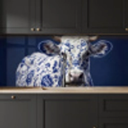 Koe - Delfts - Blauw - Artistiek keuken achterwand 2 middel -sfeer1