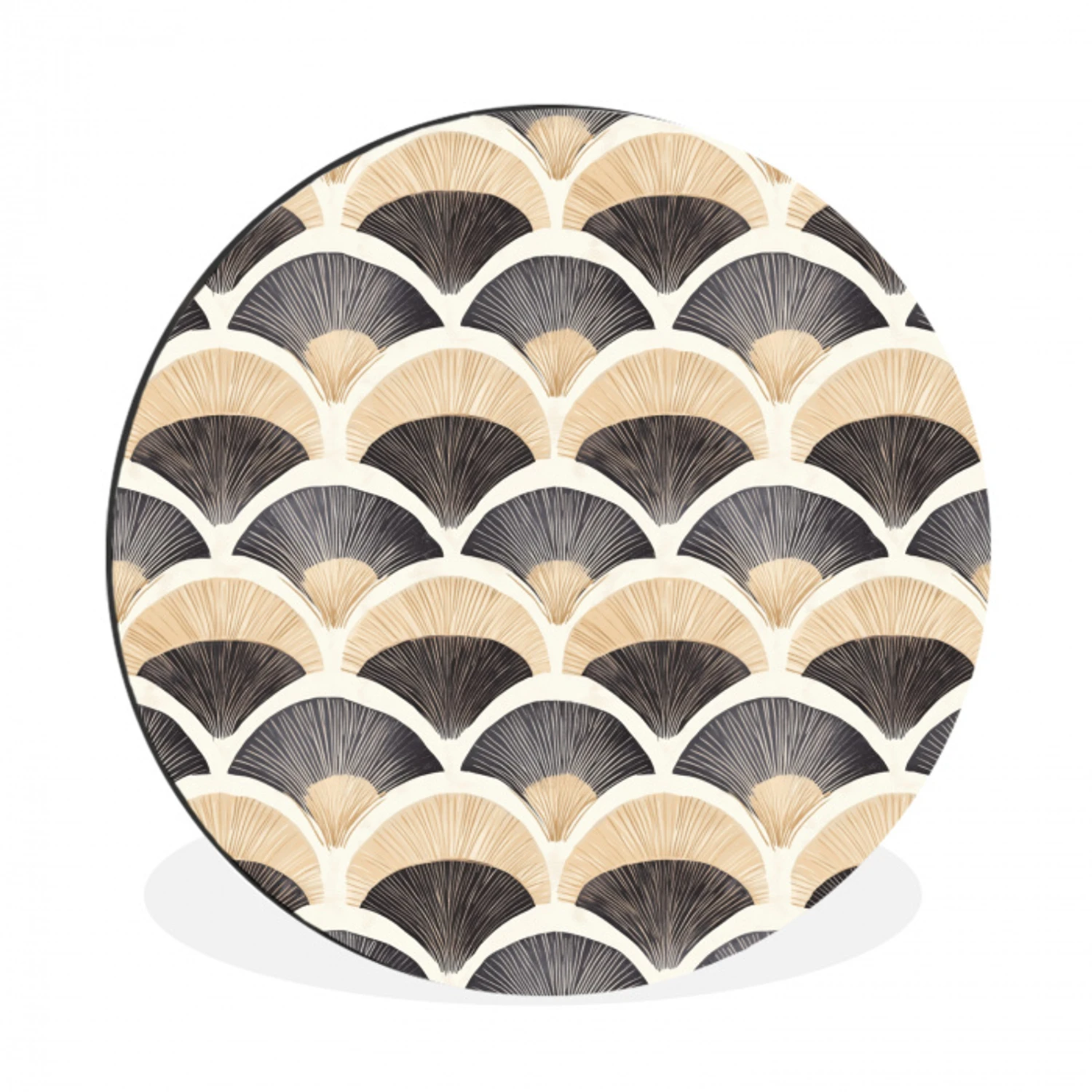 Waaier - Patroon - Zwart - Beige Wandcirkel aluminium klein 190 -3d