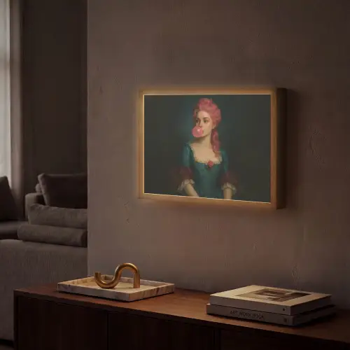 Vrouw - Portret - Kauwgombel Light Box met batterij (Wandlamp) middel -sfeer1