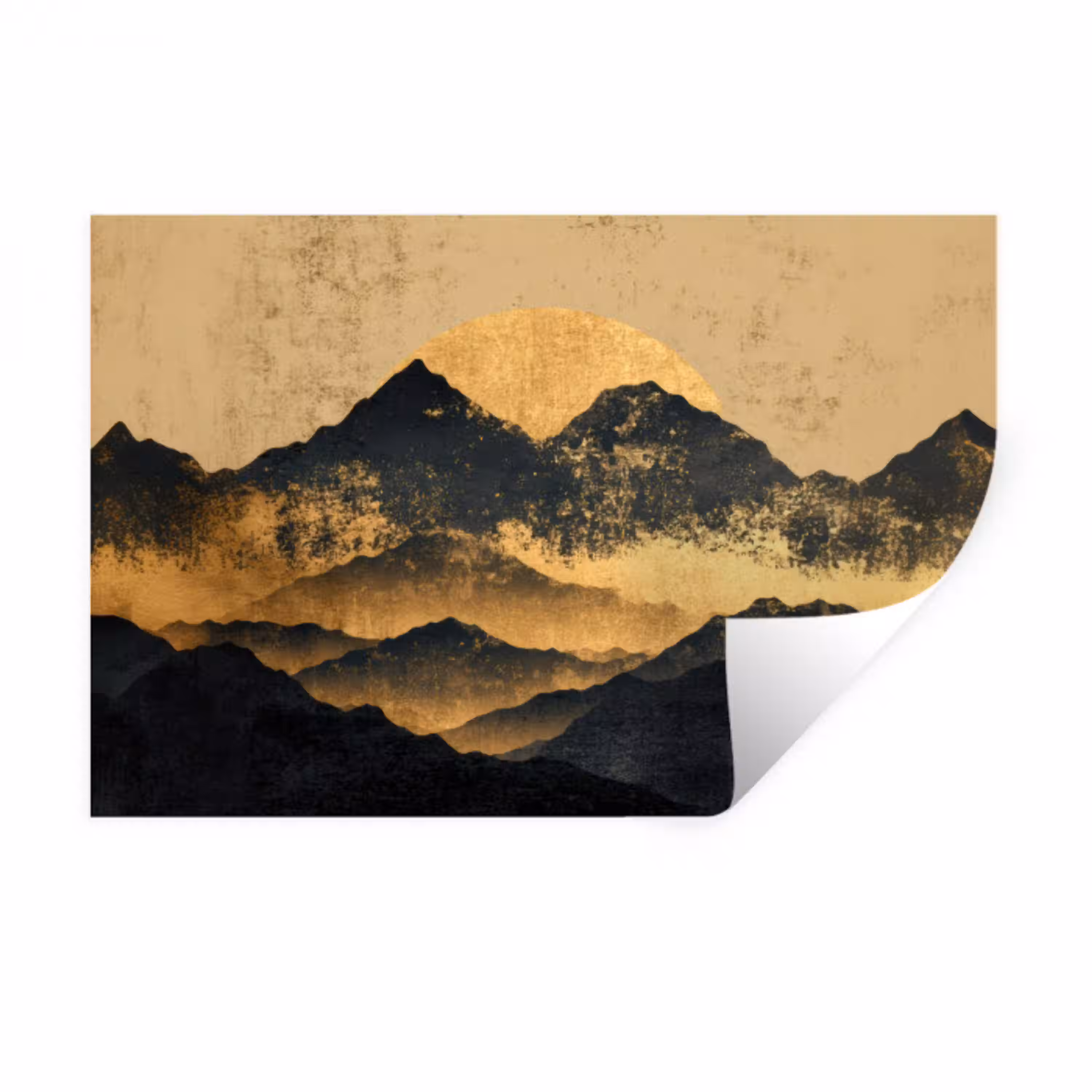 Gouden Bergen bij Maanlicht Muursticker klein -3d