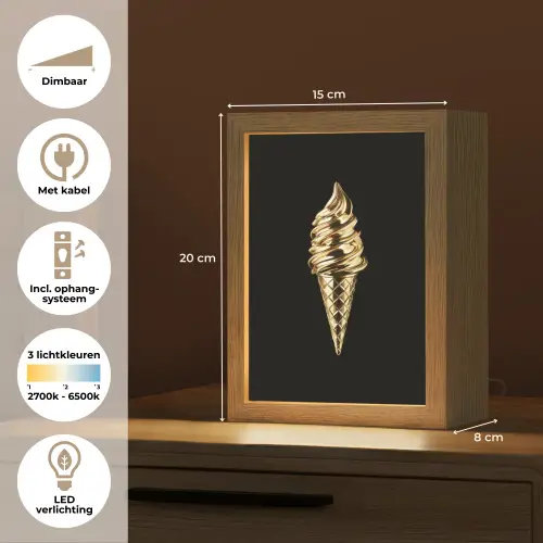 Ijs - Goud - Zwart - Eten Light Box met kabel (Tafellamp) klein -USP_NL