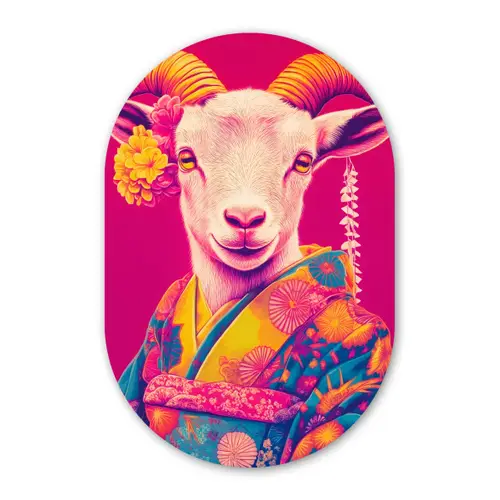 Geit - Hoorns - Kimono - Kleurrijk Wandcirkel Ovaal Forex klein -3d