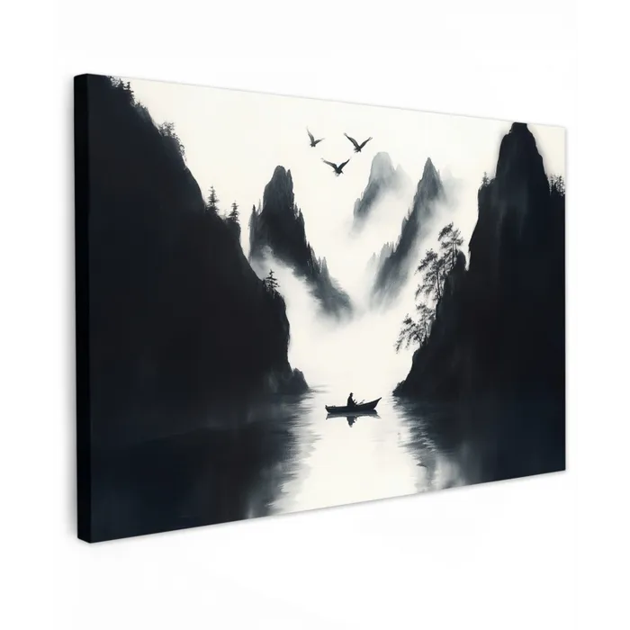 Roeiboot - Mistig - Bergen - Vogels canvas 2cm klein -z3d