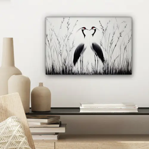 Kraanvogels - Gras - Hartvorm - Zwart canvas 2cm klein -sfeer6