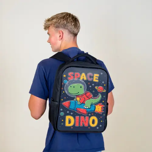 Dino - Raket - Kleurrijk Rugzak - Zwart middel -sfeer8
