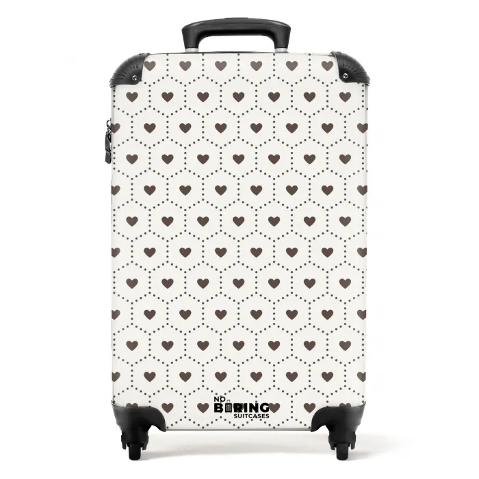 Crèmekleurige achtergrond met bruine hartjes NBS - Handbagage koffer - Volwassenen Unisex middel -productfoto_recht