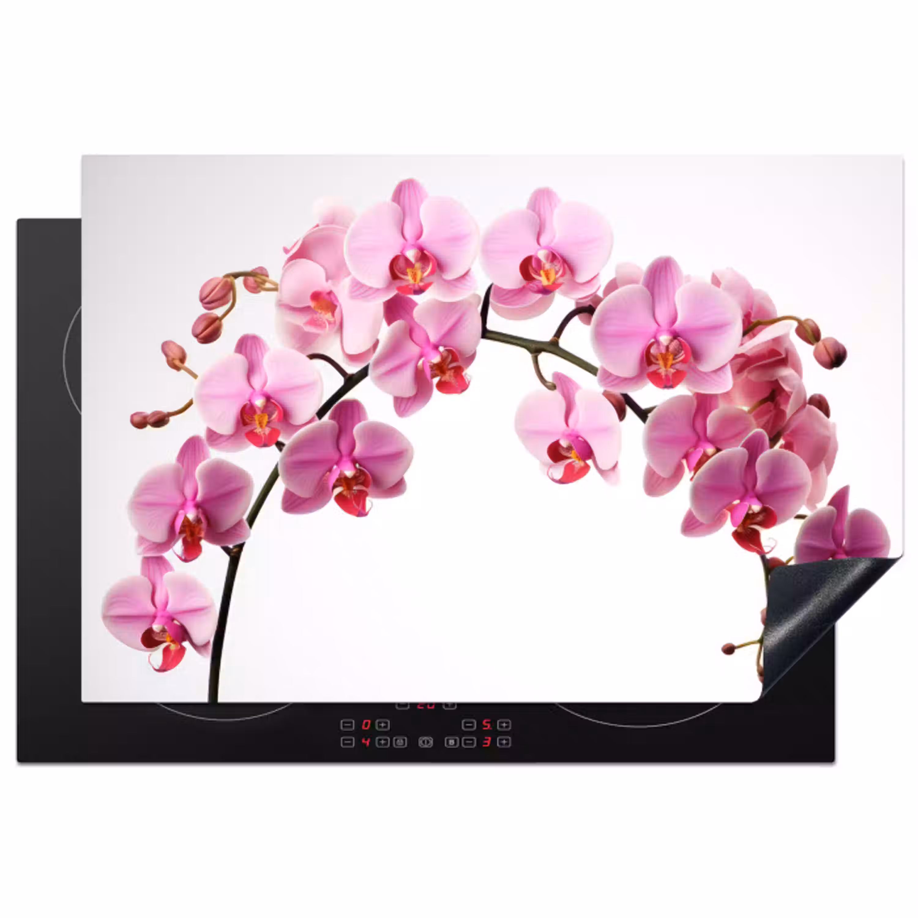 Bloemen - Roze - Tak - Wit Inductie beschermer vinyl 3mm klein -3d