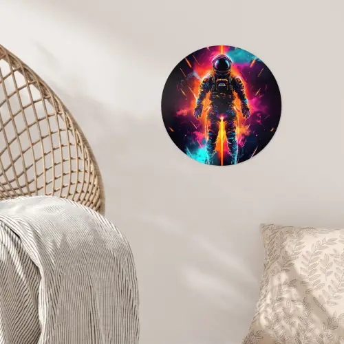 Astronaut - Neon - Gaming - Ruimte Wandcirkel behangsticker klein -sfeer4