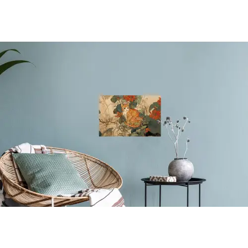 Kat - Sierlijk - Bloemen Muursticker klein -plant