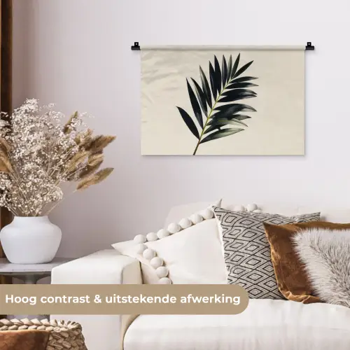 Palmblad - Subtiel - Groen - beige Wandkleed katoen klein -sfeer1