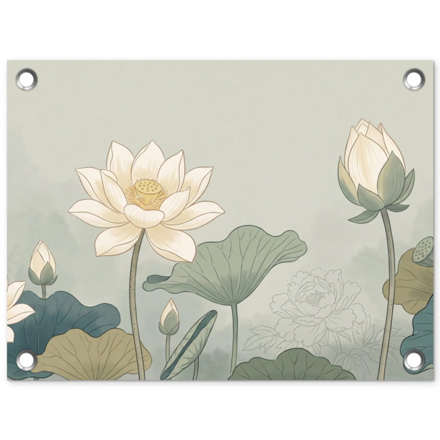 Lotus - Bloemen - Groen tuinposter los doek klein -3d