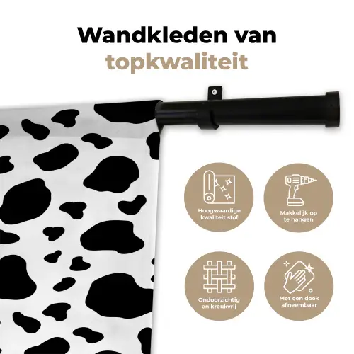 Vlekken - Zwart - Wit - Koe Wandkleed katoen klein 269 -sfeer2