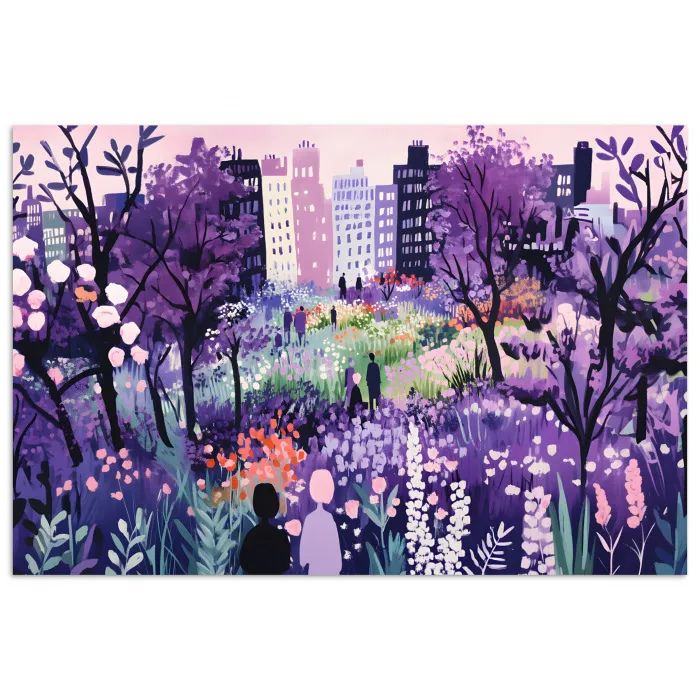 Park - Bomen - Bloemen - Gebouwen poster papier klein -3d