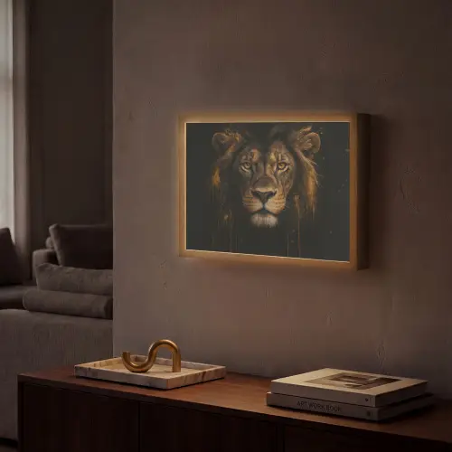 Leeuw - Goud - Druppels Light Box met batterij (Wandlamp) middel -sfeer1