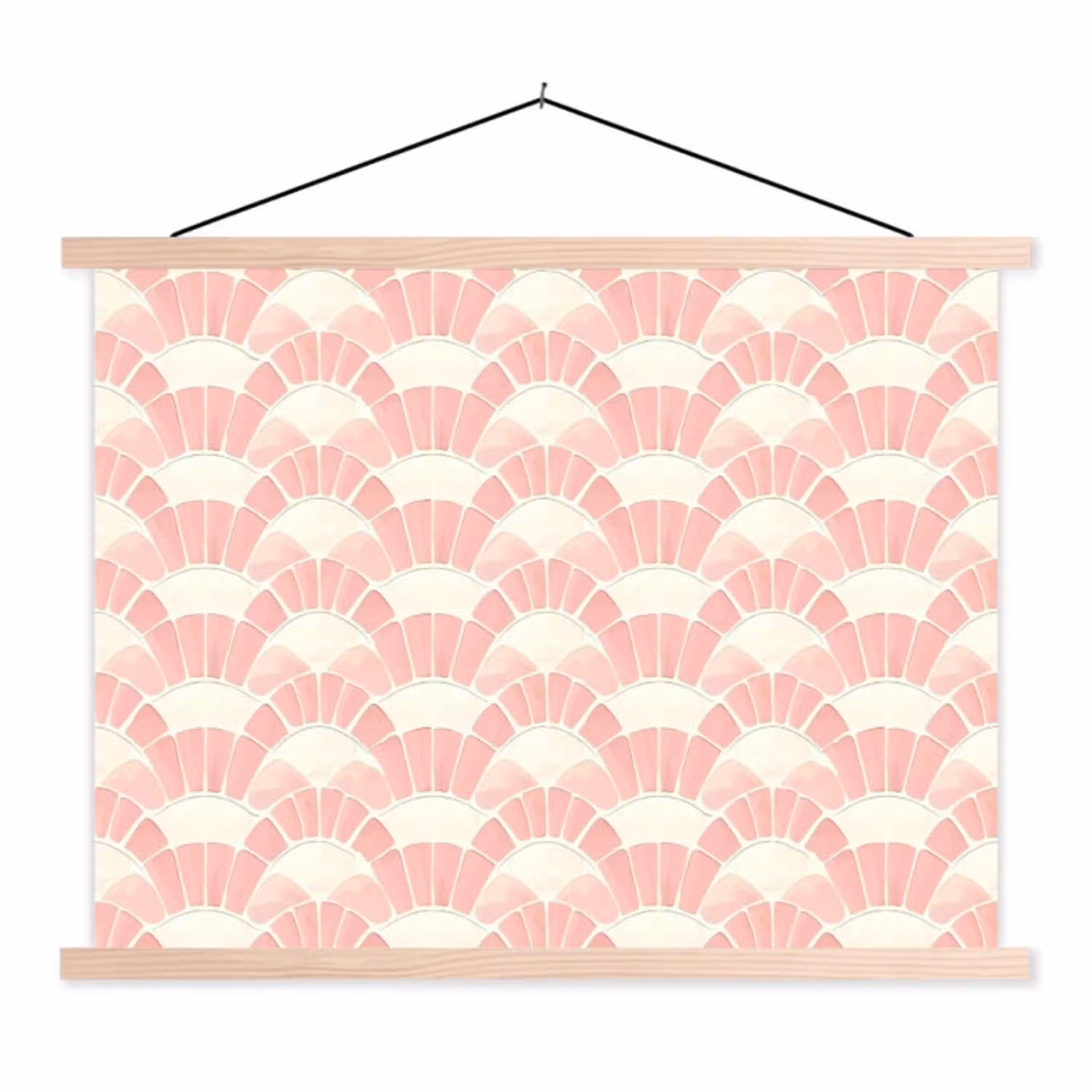 Roze - Waaiers - Mozaïek - Patroon textielposter latten blank klein 122 -3d