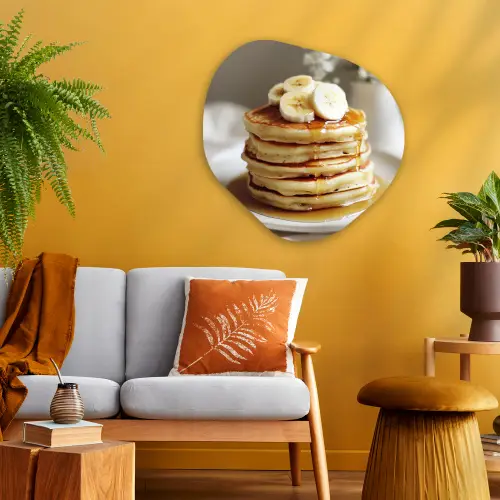 Pannenkoeken - Banaan - Siroop - Wit - Beige Wandcirkel Organisch Aluminium middel -sfeer4