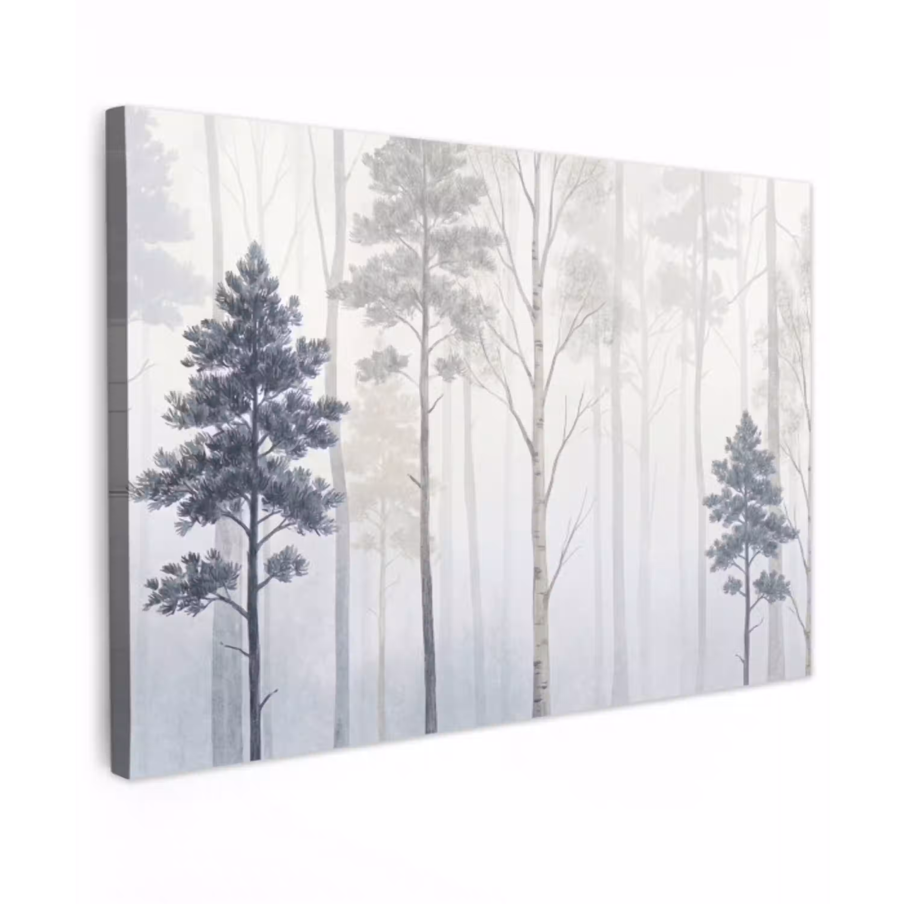 Bos - Bomen - Mist - Natuur - Illustratie - Grijs Tuinposter op houten frame 2 cm dik klein -3d
