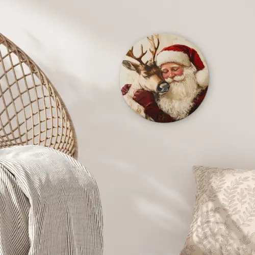 Kerstman - Rendier - Kerst - Christmas Wandcirkel kunststof plaat 5mm dik klein -sfeer5
