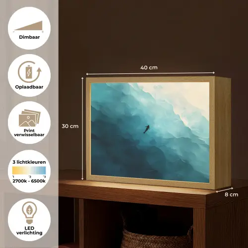 Zee - Silhouet - Abstract - Blauw Light Box met batterij (Wandlamp) middel -USP_websiteoverzichtNL