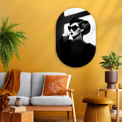 Vrouw - Zwart - Hart Wandcirkel Ovaal Glas middel -sfeer4