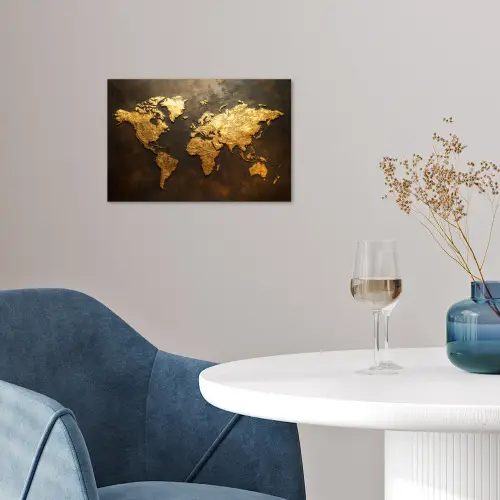 Wereldkaart - Goud - Roest poster papier klein -sfeer3